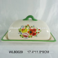 Handpainting apple design ceramic bread plate with lid